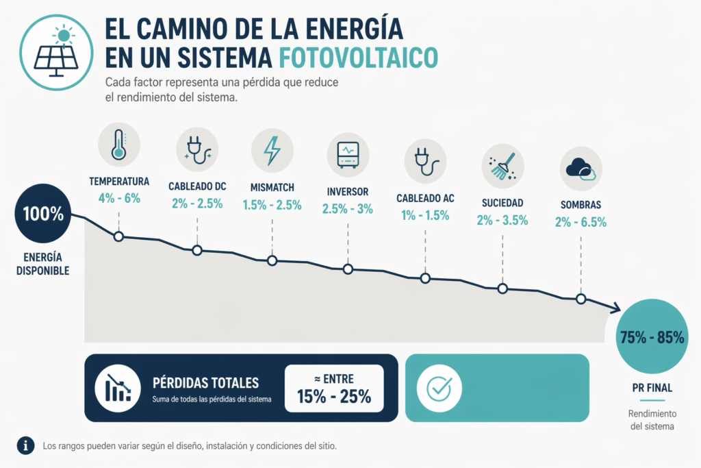 Imagen 2. Pérdidas energéticas en Sistemas Fotovoltaicos